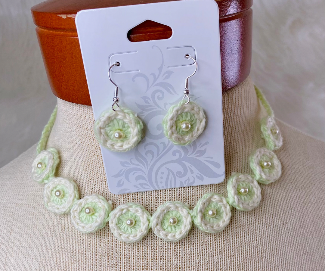 Dew Drops-Crochet Necklace and Earring Set