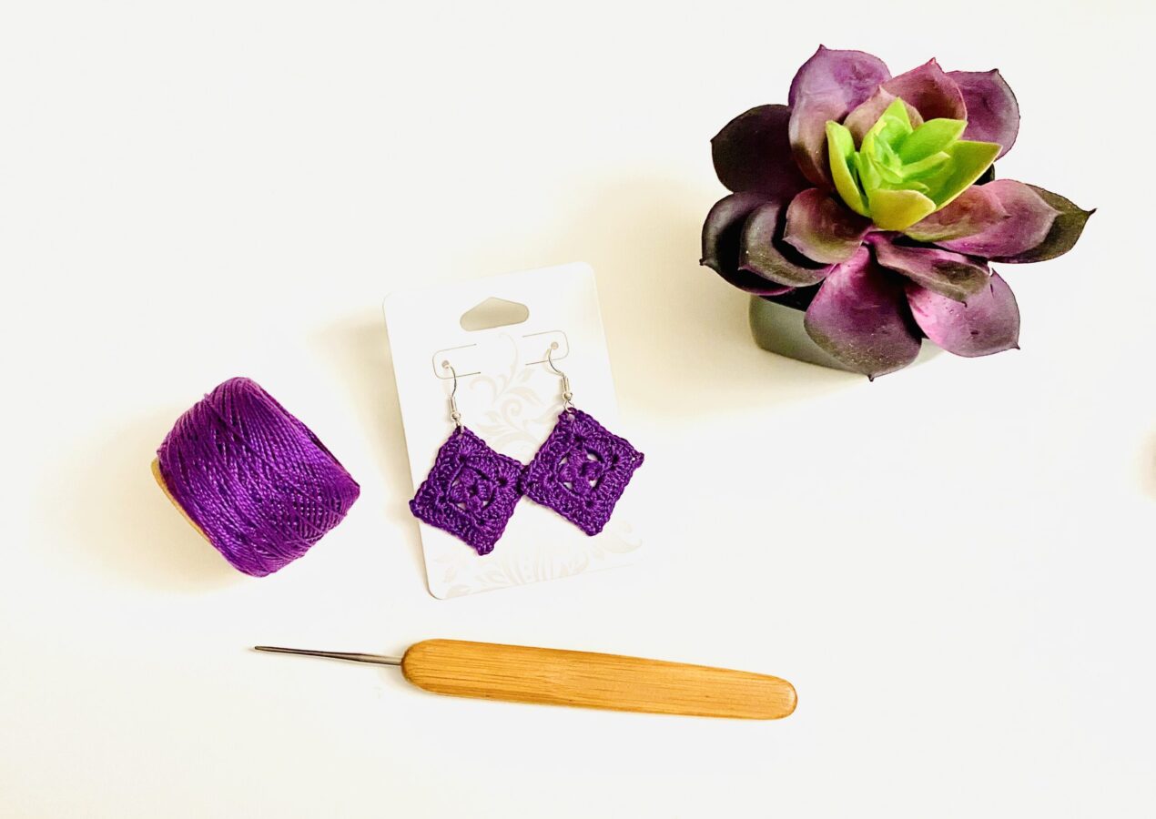 Purple Diamond Crochet Earrings