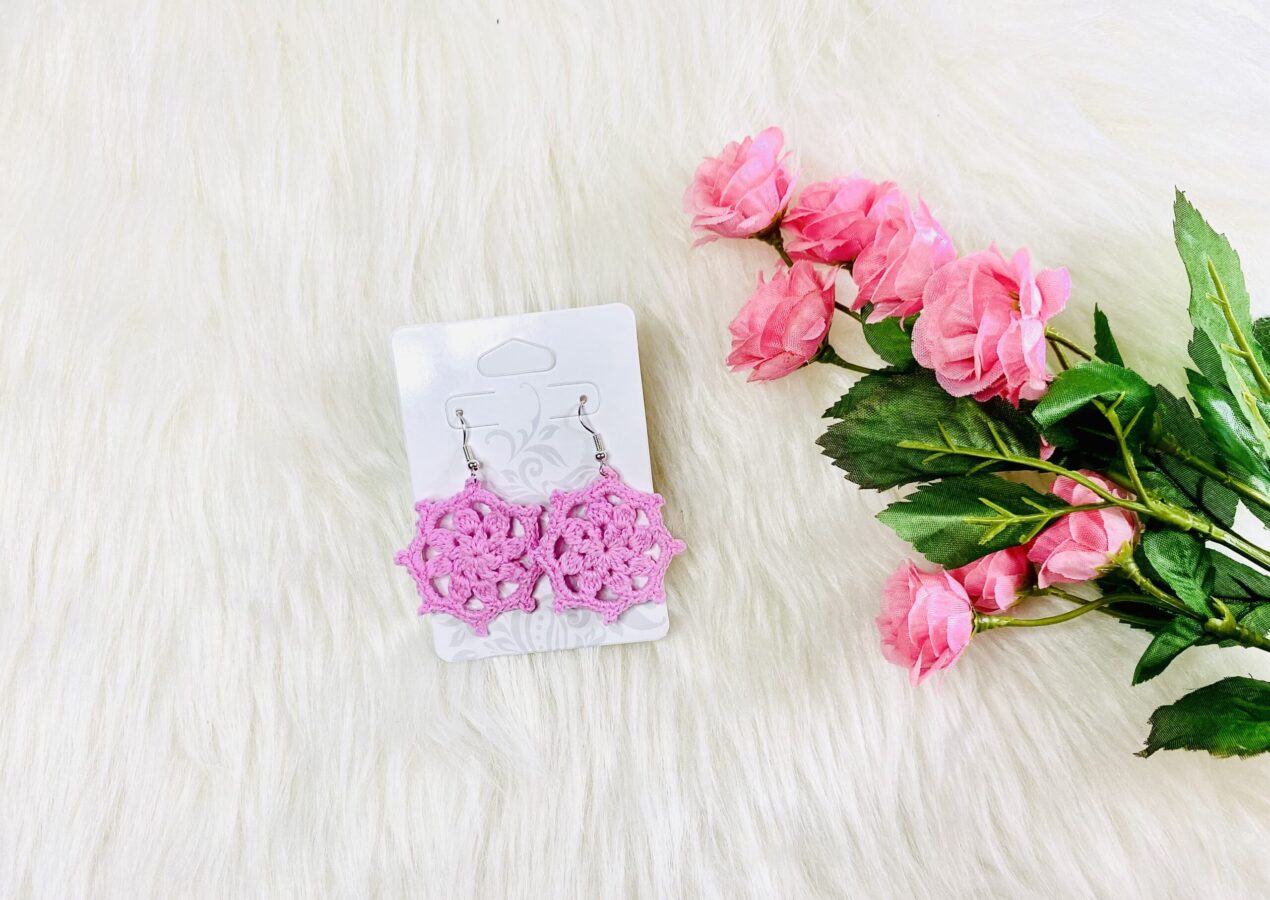 Pink Floral Crochet Earrings