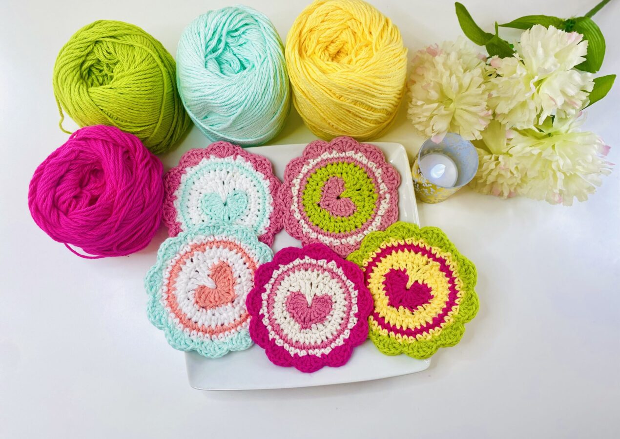 Blooming Hearts Crochet Coaster
