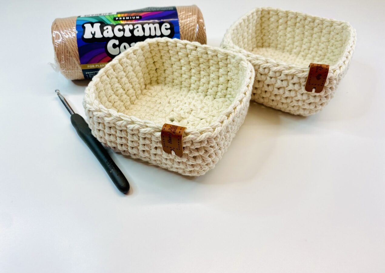 Macrame Cord Crochet Square Basket 