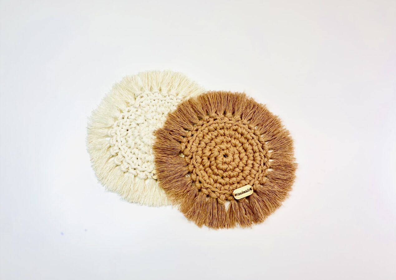 Crochet Coaster with Fringes with Macrame Cord  