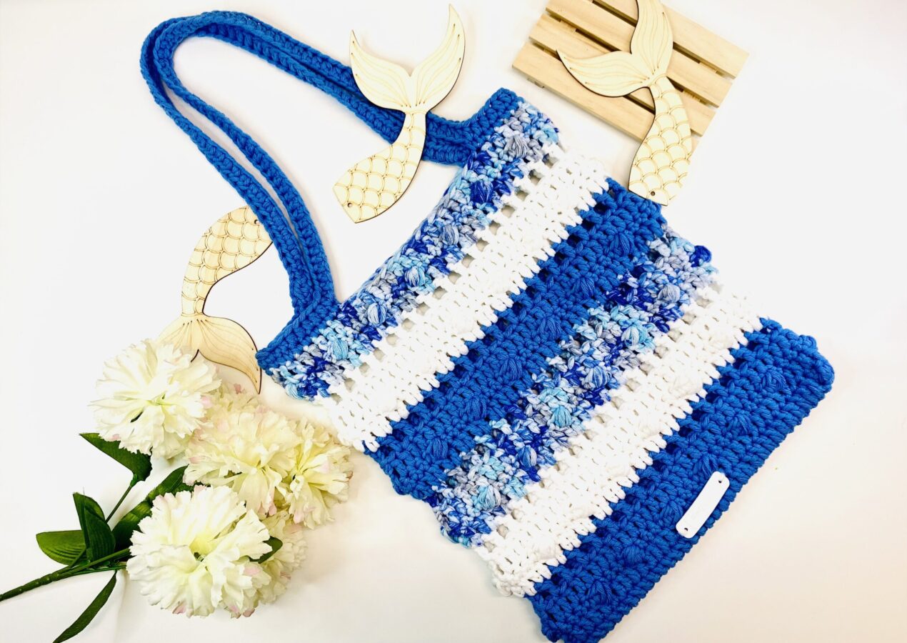 Pearls and Waves Crochet Tote Bag