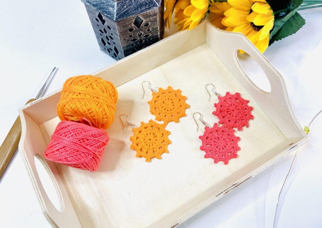Pink and Orange Crochet Earrings